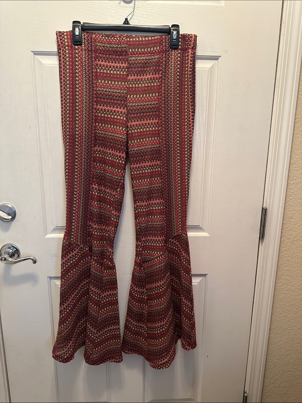 Free People Patterned Flare Knit Pants Boho Festival 70’s Built in Shorts Size L
